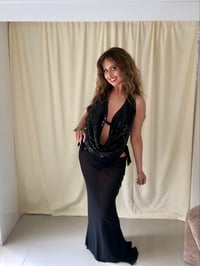 Image 11 of Black Sequin Cowl Drape Halter Top