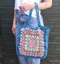 Image 1 of Giant Granny Square Tote Bag Teal & Multi Speckle