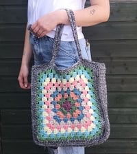 Image 1 of Giant Granny Square Tote Bag Silver Grey Speckle