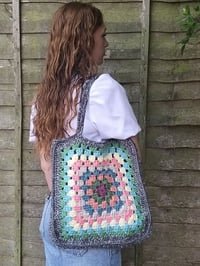 Image 2 of Giant Granny Square Tote Bag Silver Grey Speckle