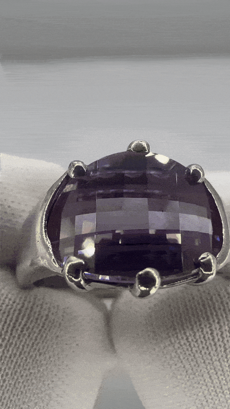 Image of Sterling Silver 925 Pixel Cut Purple Amethyst Ring 