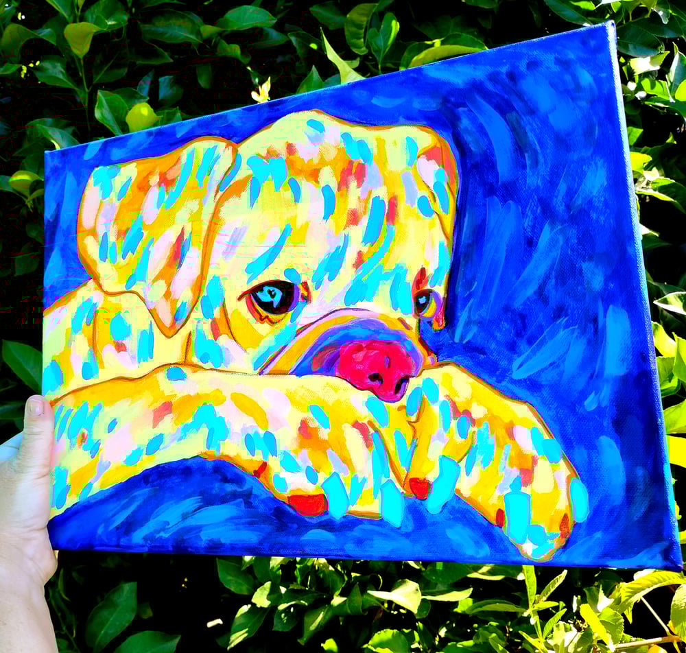 Yellow Dog on Deep Blues 12x16