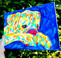 Image 2 of Yellow Dog on Deep Blues 12x16