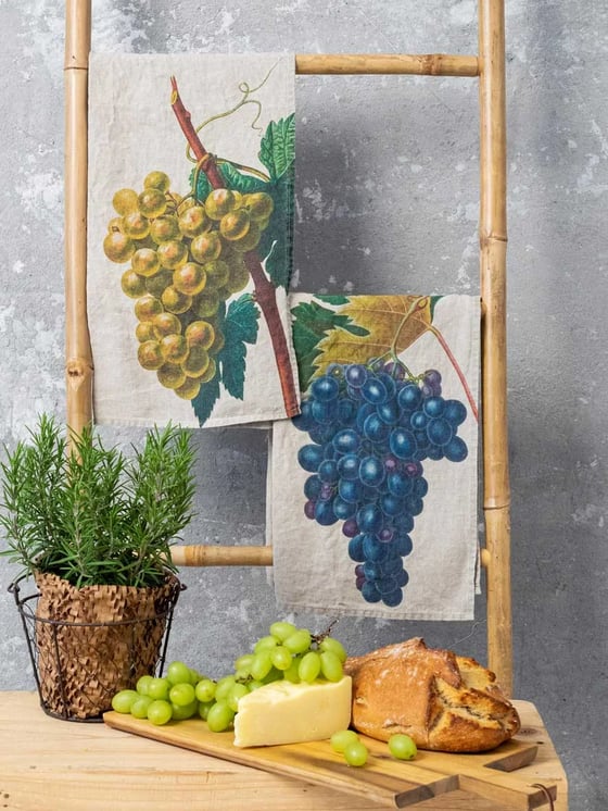 Image of Torchon en Lin Thème: Raisin - Groseille - Pomme - Poire