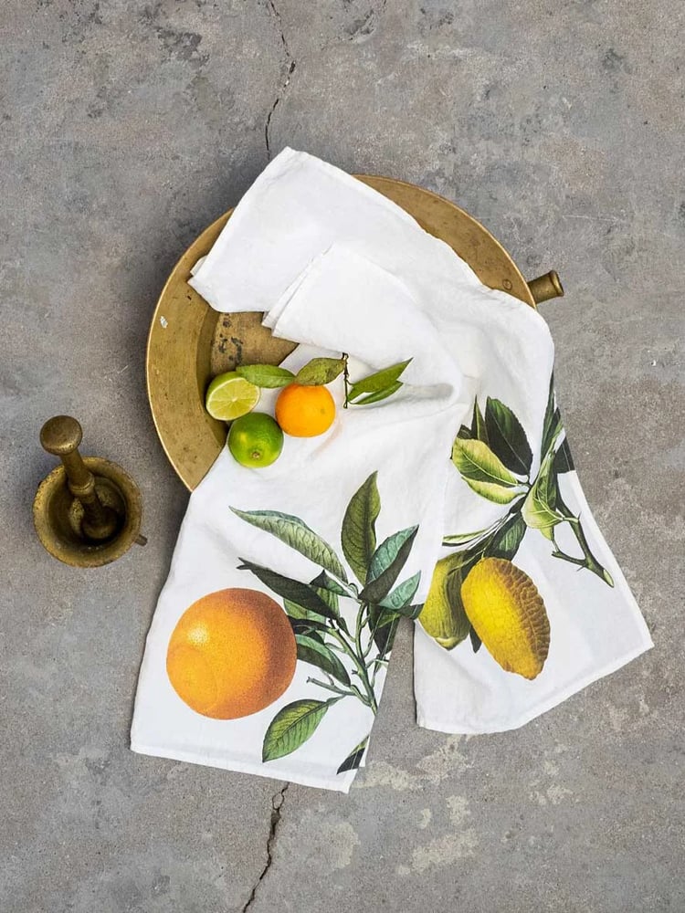 Image of Torchon En Lin Theme: Citron ou Orange