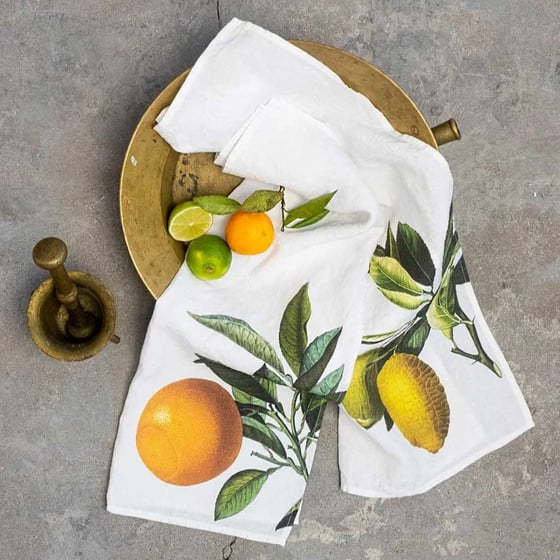 Image of Torchon En Lin Theme: Citron ou Orange