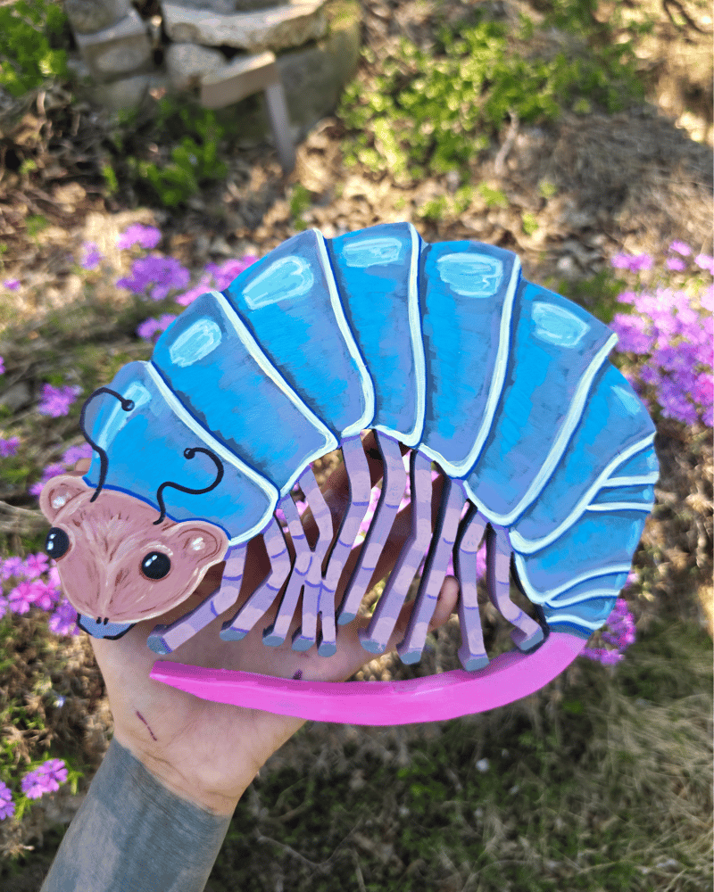 Image of Mouse-isopod wood cutout painting