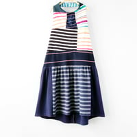 Image 3 of rainbow navy courtneycourtney adult size M/L medium large gathered flouncy halter dress sundress