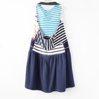 Image 1 of rainbow navy courtneycourtney adult size M/L medium large gathered flouncy halter dress sundress