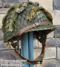 Image 6 of WWII M2 Airborne Helmet 502nd PIR & Westinghouse Paratrooper Liner. Captain. Net & scrim.