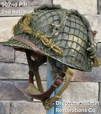 Image 5 of WWII M2 Airborne Helmet 502nd PIR & Westinghouse Paratrooper Liner. Captain. Net & scrim.