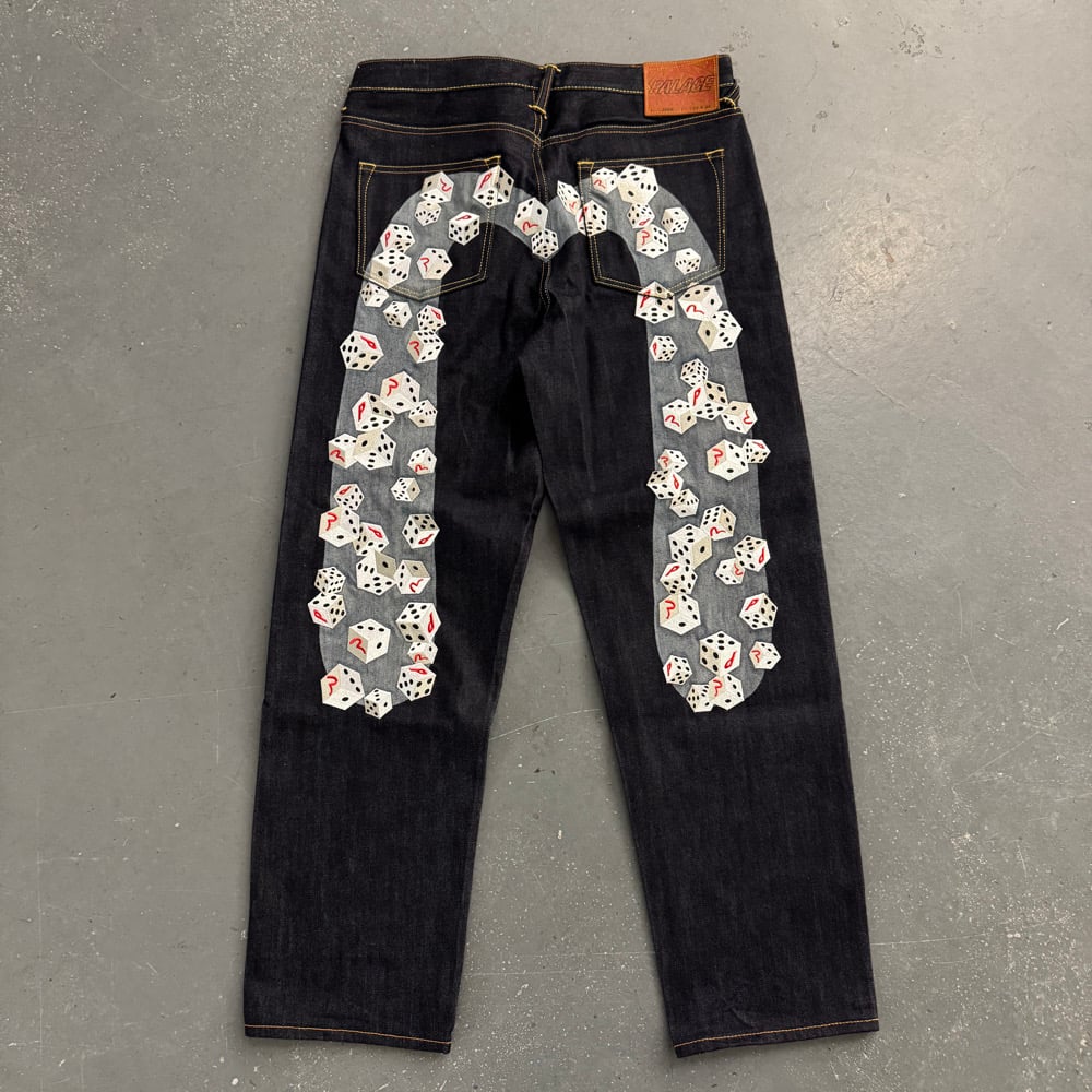 Image of BNWT SS24 Palace x Evisu Raw Denim Jeans, size 32”x32”