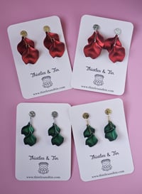 Image 1 of Green | Red | Velvet Petal Dangles 