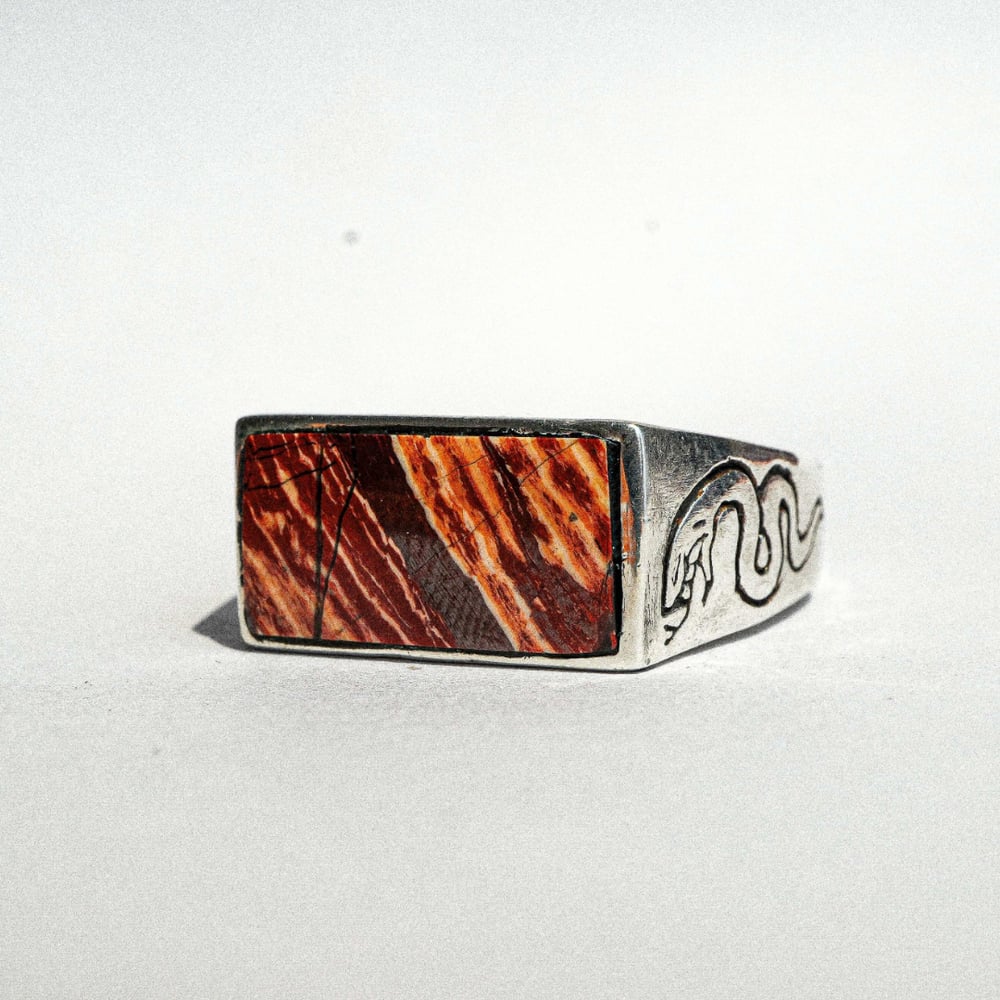  LOST AMIGO RED JASPER SNAKE SIGNET RING - SIZE 10