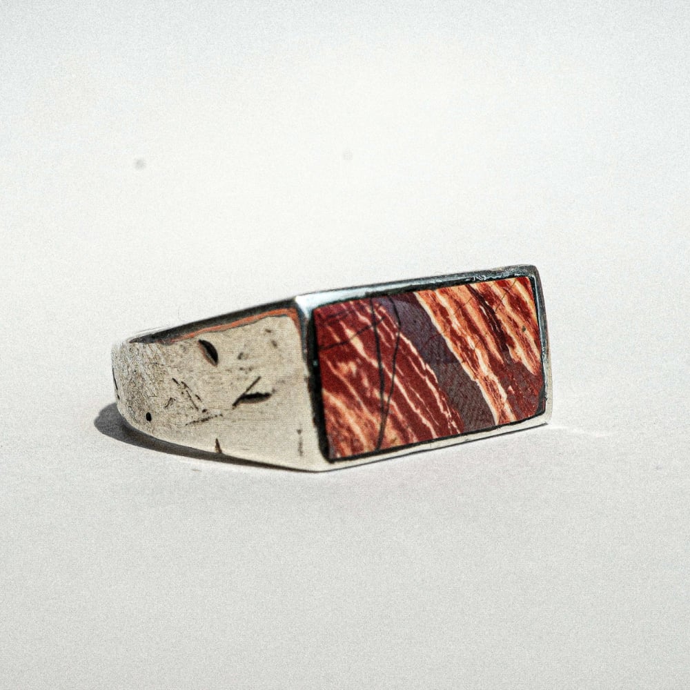 LOST AMIGO RED JASPER SNAKE SIGNET RING - SIZE 10