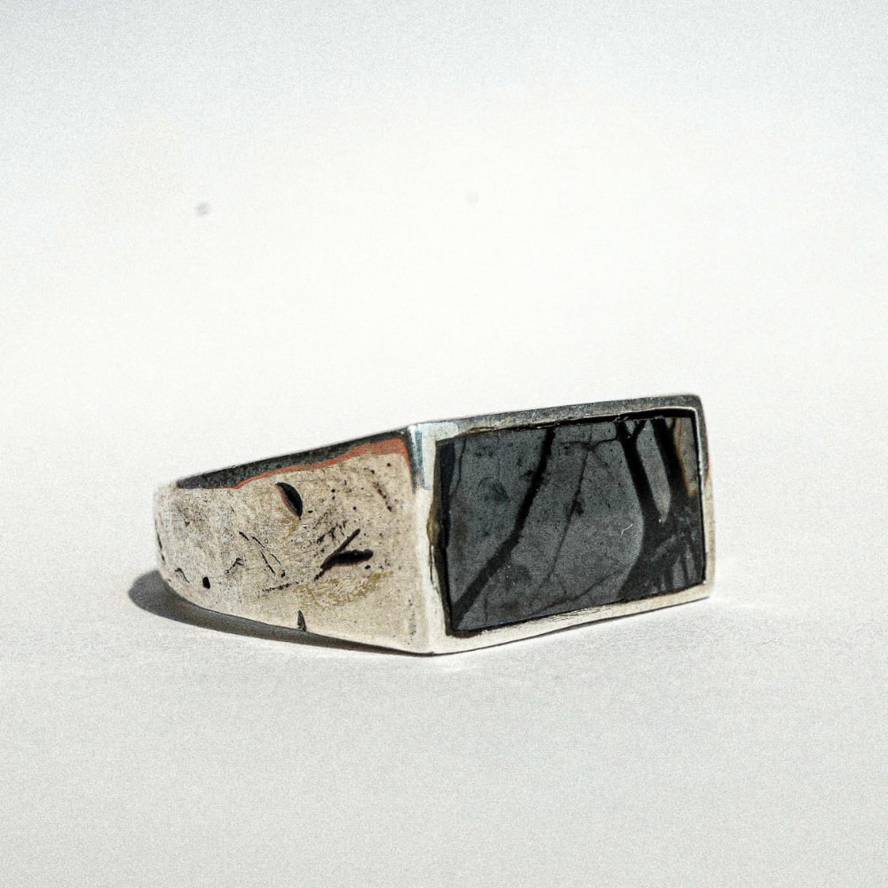 LOST AMIGO BLACK NOIR JASPER SNAKE SIGNET RING - SIZE 10