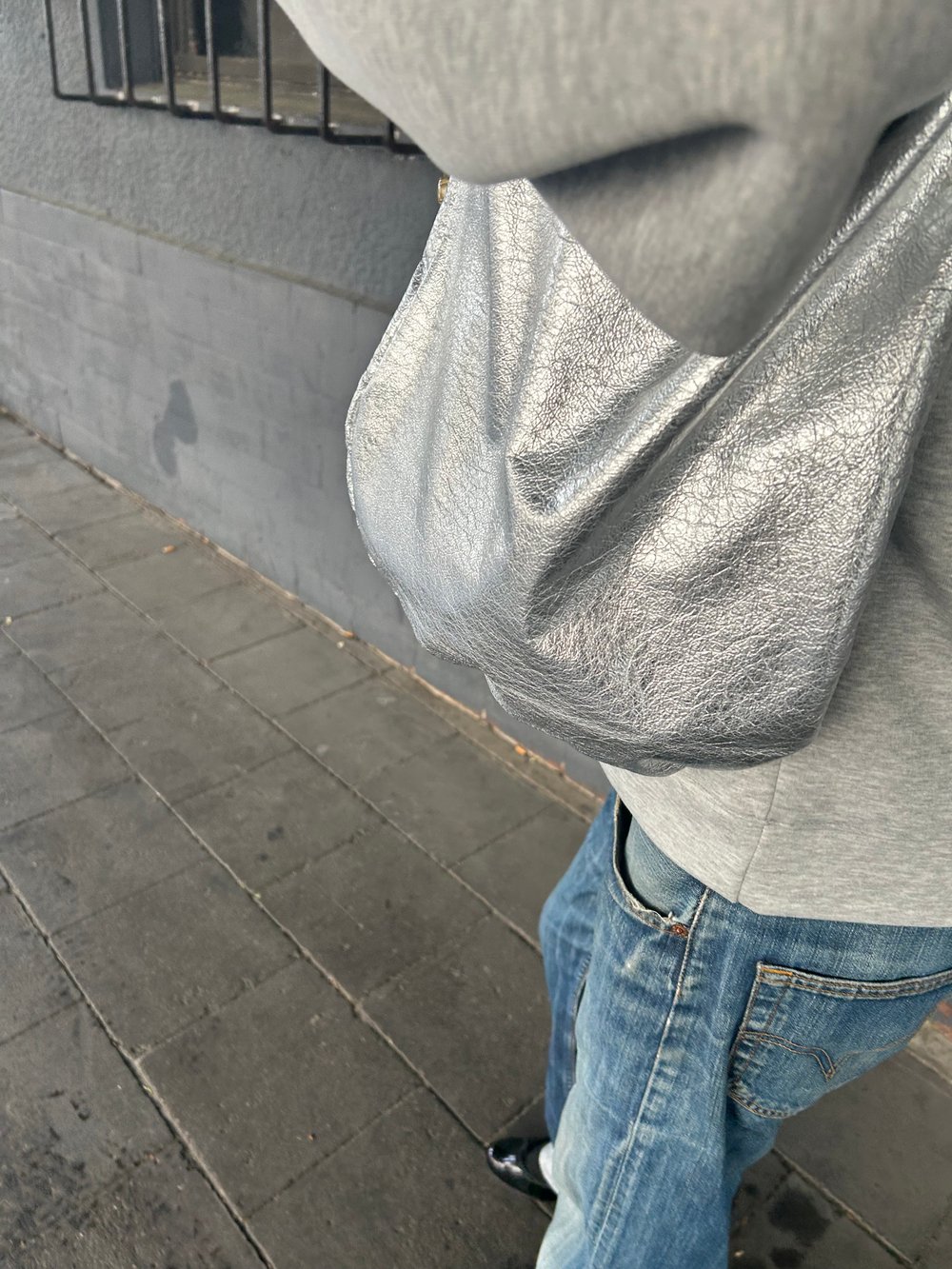 Silver leather hobo bag 