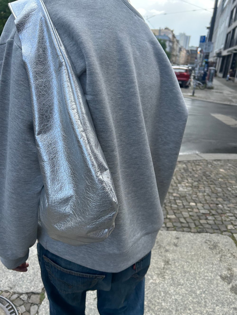 Silver leather hobo bag 