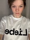 White organic cotton Tshirt with Liebe print 