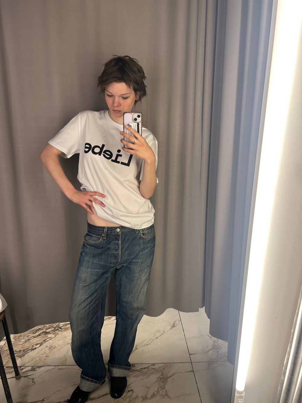 White organic cotton Tshirt with Liebe print
