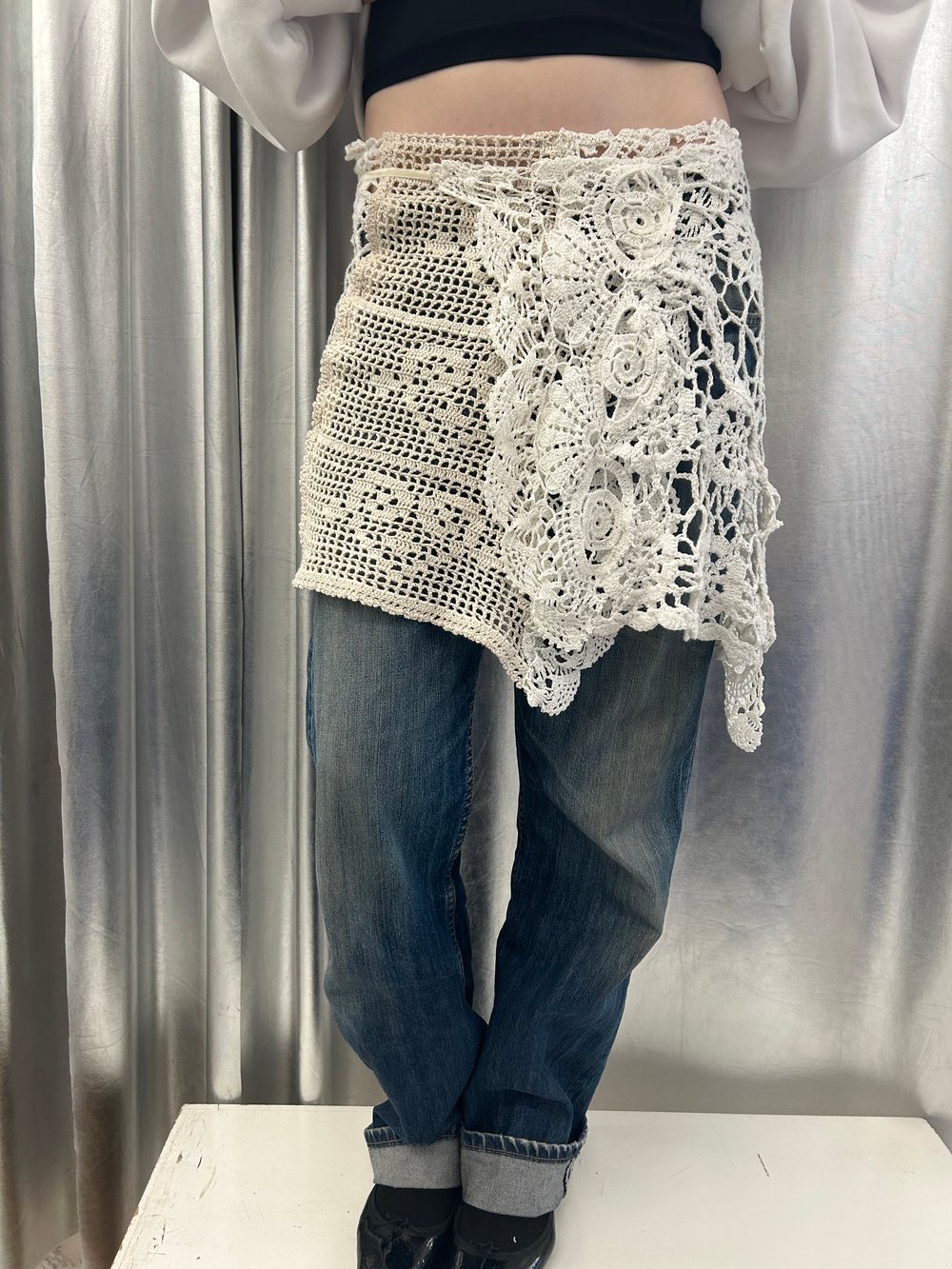 Vintage lace crochet wrap skirt short