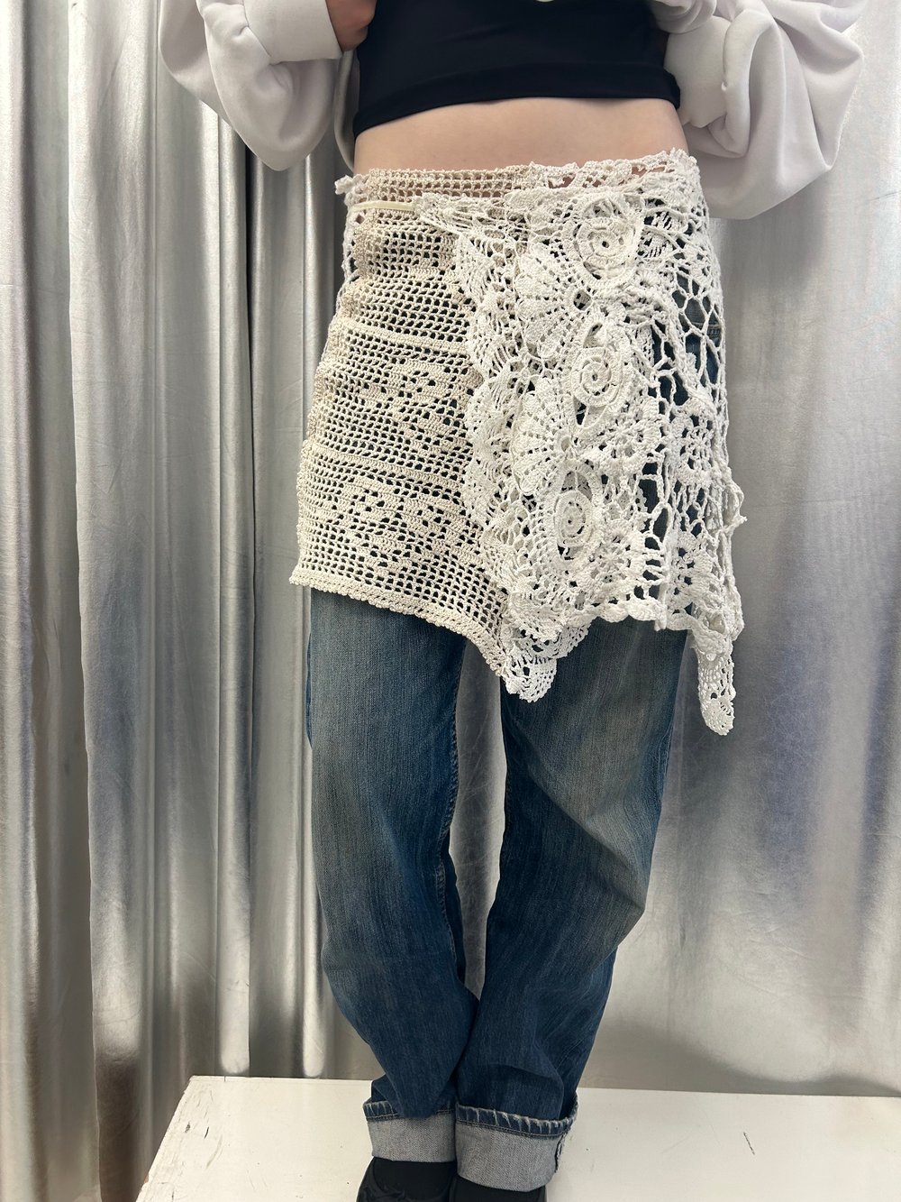 Vintage lace crochet wrap skirt short