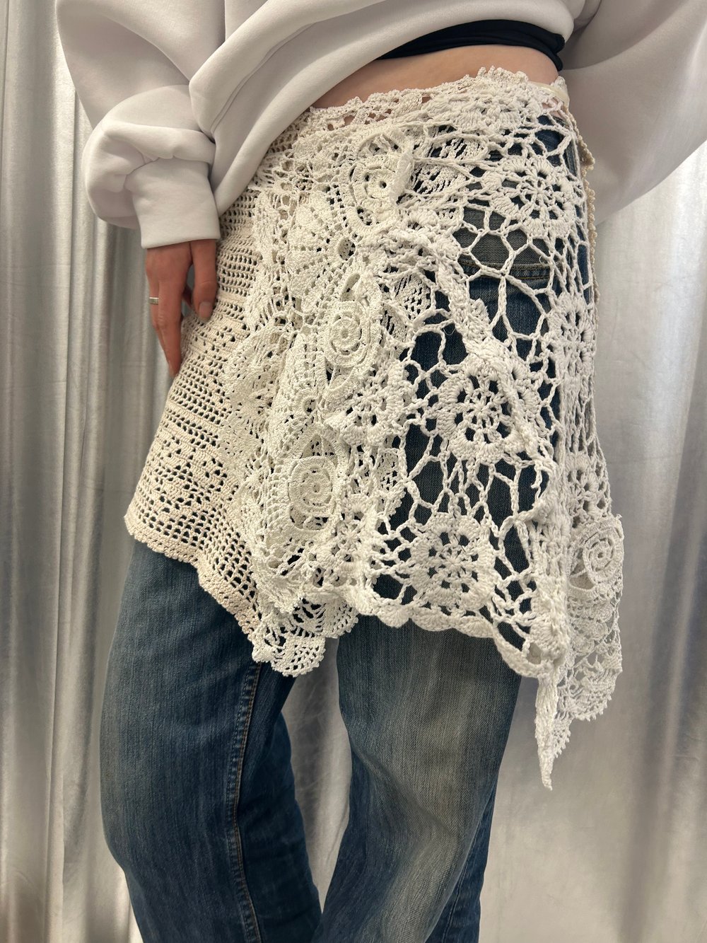 Vintage lace crochet wrap skirt short