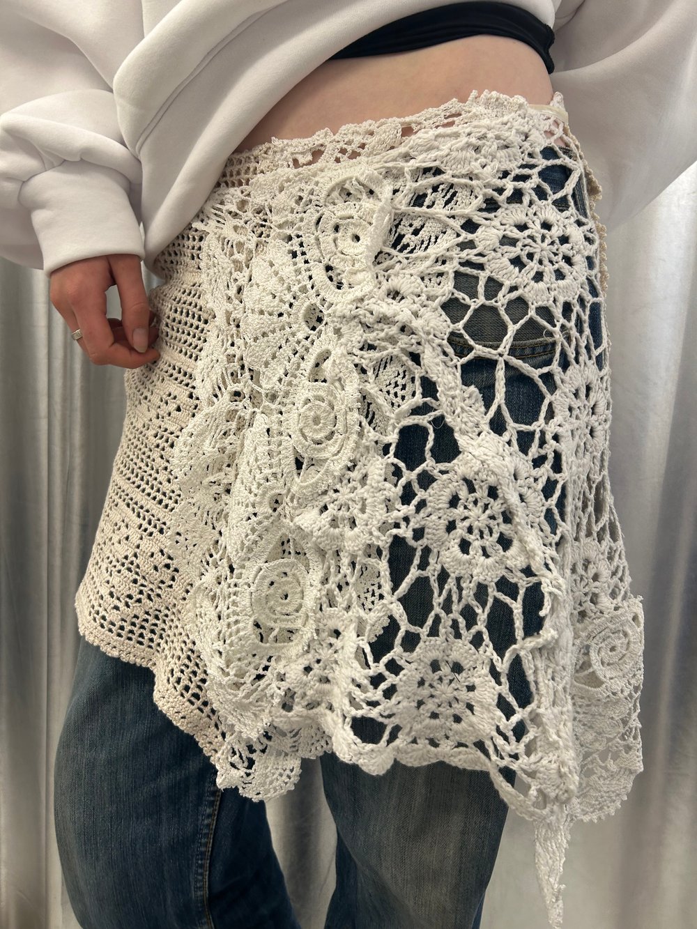 Vintage lace crochet wrap skirt short