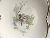 Image 2 of Vintage Pottery Dish, Boy Fishing at Stream Decor by Sevelen Rheintal Suisse c 1950s, W 8" 