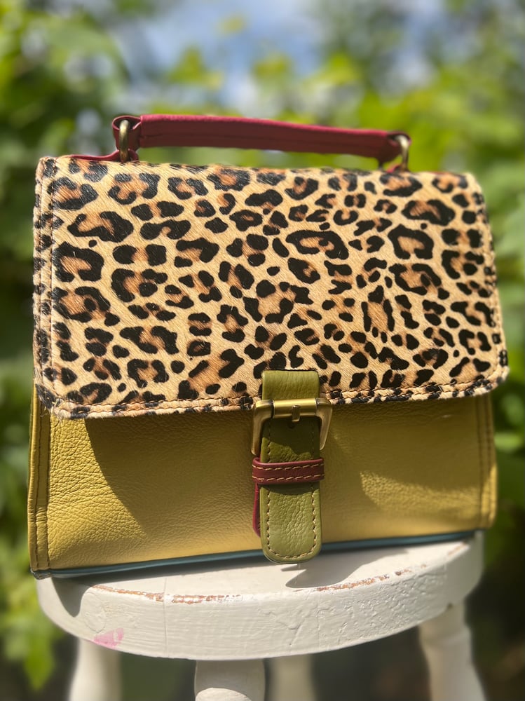 Image of Harlequin Collection - Recycled Leather/Fur Classic Handbag.  #6C