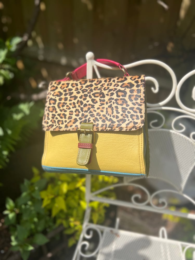 Image of Harlequin Collection - Recycled Leather/Fur Classic Handbag.  #6C