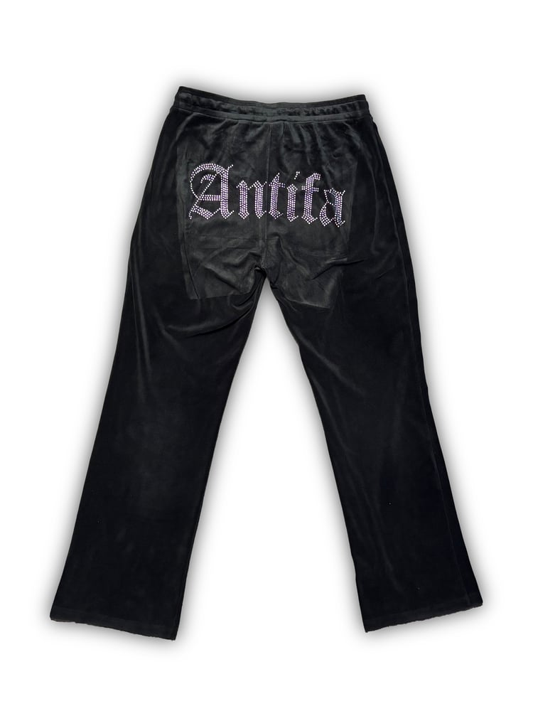 Image of Black Velour Pants (L) - Antifa Couture (PA04)