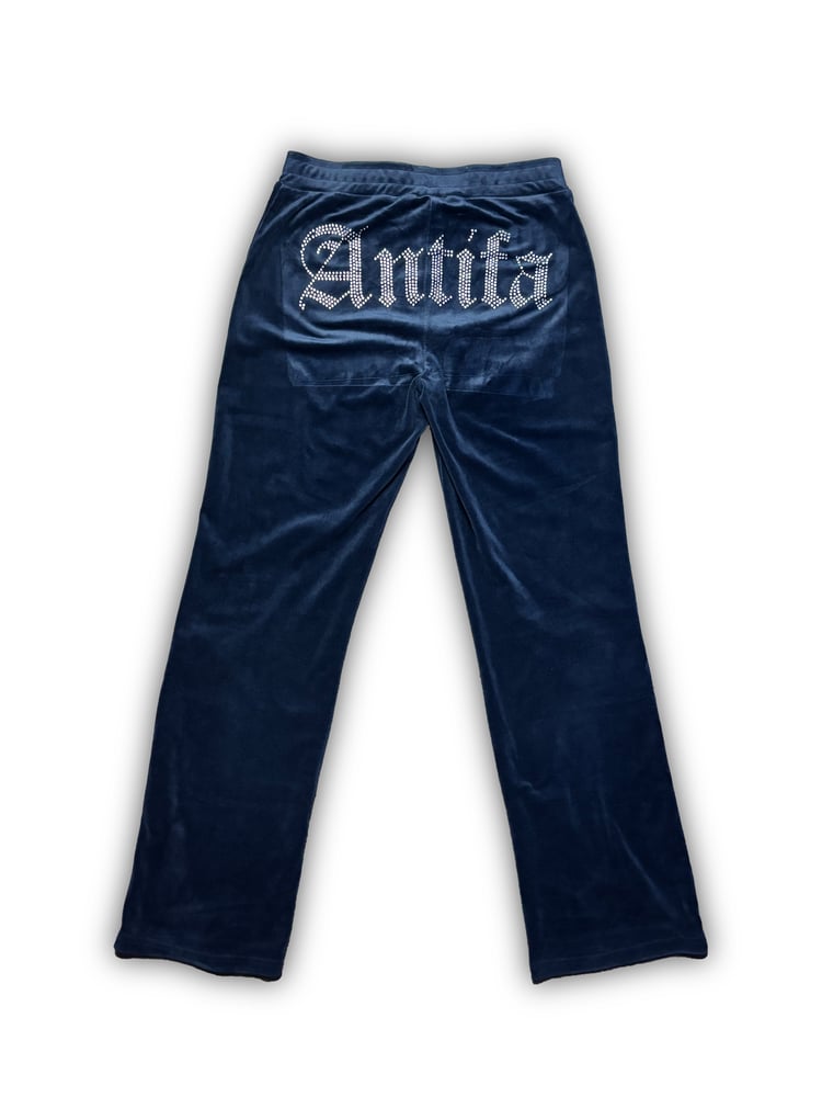 Image of Dark Blue Velour Pants (M) - Antifa Couture (PA09)