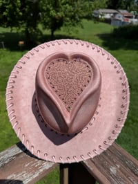 Image 1 of Dusty Pink Lace Heart Crown Cowboy Hat