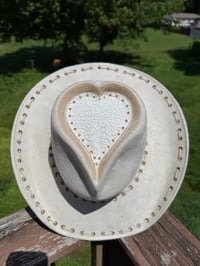 Image 1 of White Lace Heart Crown Cowboy Hat