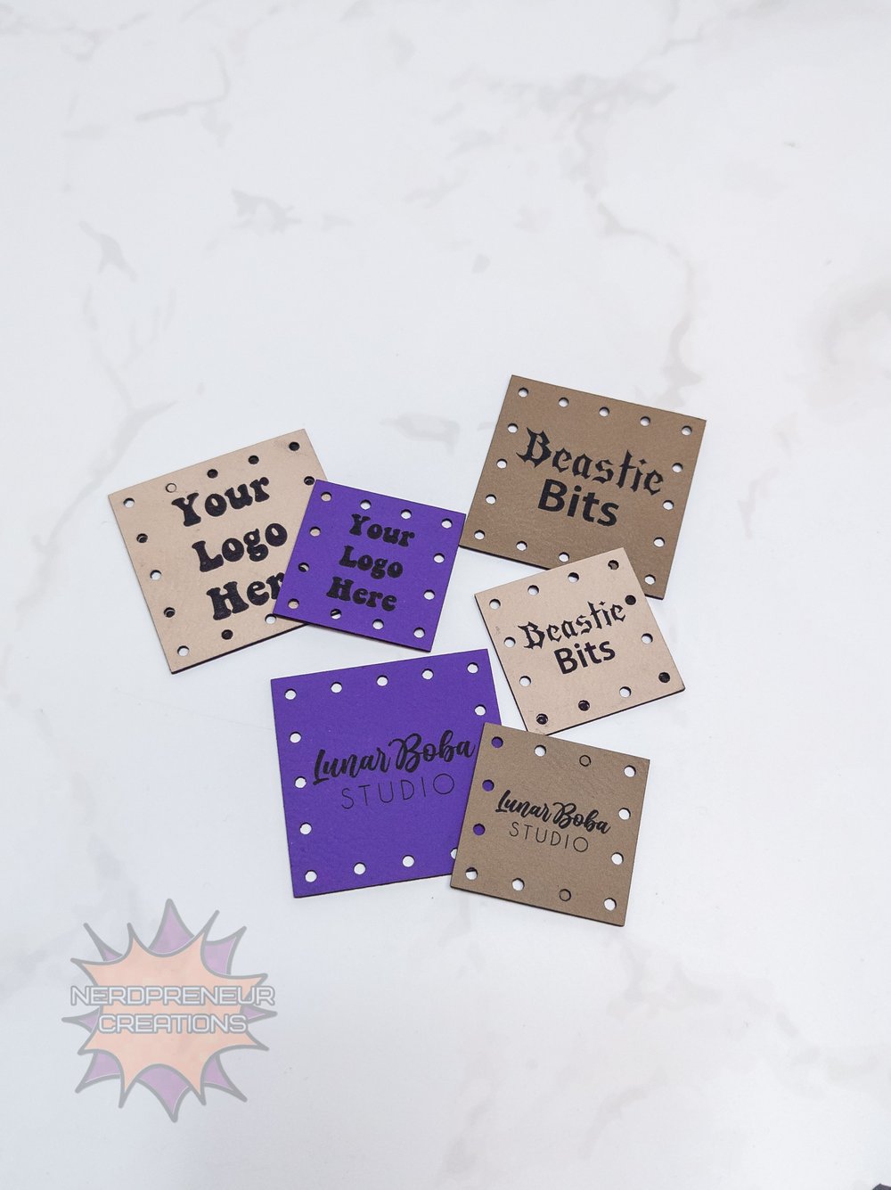 Image of BULK Custom Logo Faux Leather Patches for Crochet, Knitwear, and Handmade Projects