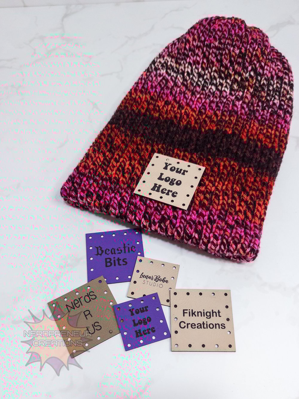 Image of BULK Custom Logo Faux Leather Patches for Crochet, Knitwear, and Handmade Projects