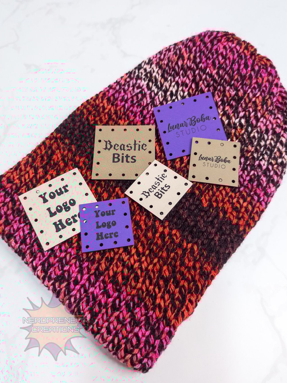 Image of BULK Custom Logo Faux Leather Patches for Crochet, Knitwear, and Handmade Projects