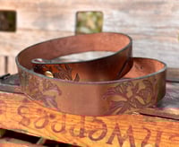 Image 3 of Original Tom Fugle SIGNED Pheasant and Lillies Dark Brown Leather Belt