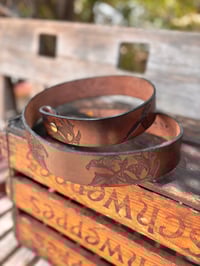 Image 1 of Original Tom Fugle SIGNED Pheasant and Lillies Dark Brown Leather Belt