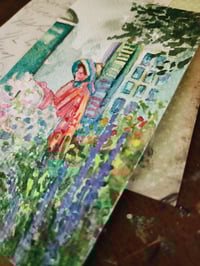 Image 2 of Lady In the Garden -Original Watercolor Painting 