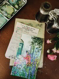 Image 1 of Lady In the Garden -Original Watercolor Painting 