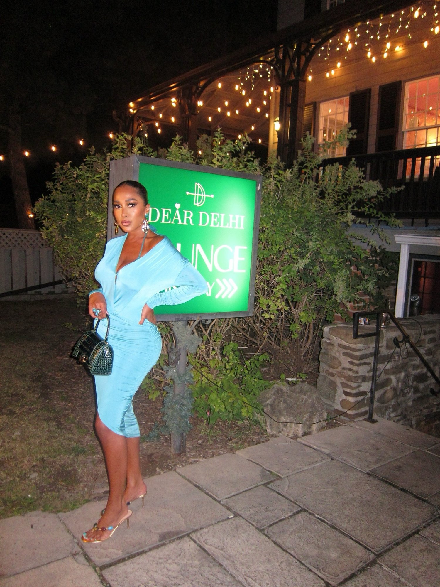 Image of MARCIANO TEAL RUCHED ASYMMETRICAL MIDI DRESS (XS)