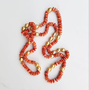Gold Pearl & Red Shell Helix Necklace