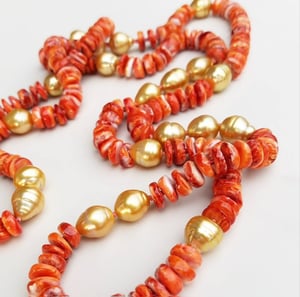 Gold Pearl & Red Shell Helix Necklace