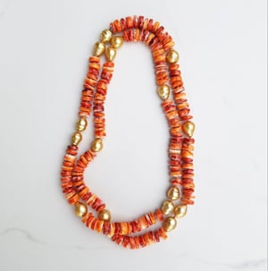 Gold Pearl & Orange Shell Helix Necklace