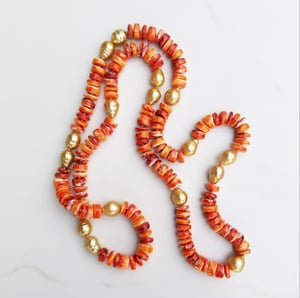 Gold Pearl & Orange Shell Helix Necklace