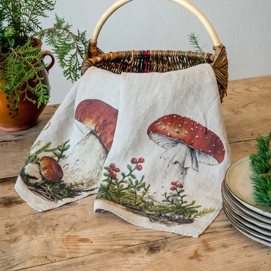 Image of Torchon En Lin Theme: Bolets ou Amanite ou planche champignon