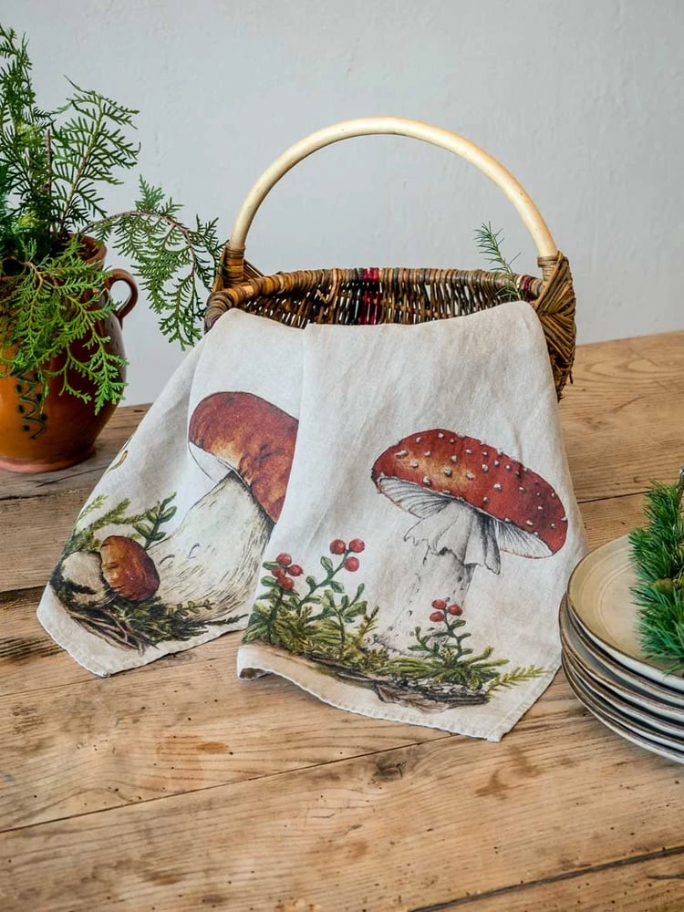 Image of Torchon En Lin Theme: Bolets ou Amanite ou planche champignon