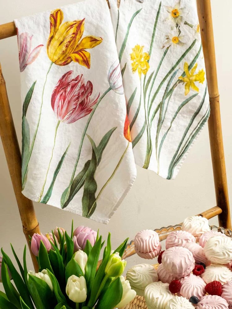 Image of Torchons en lin lavé : Tulipes ou Narcisses